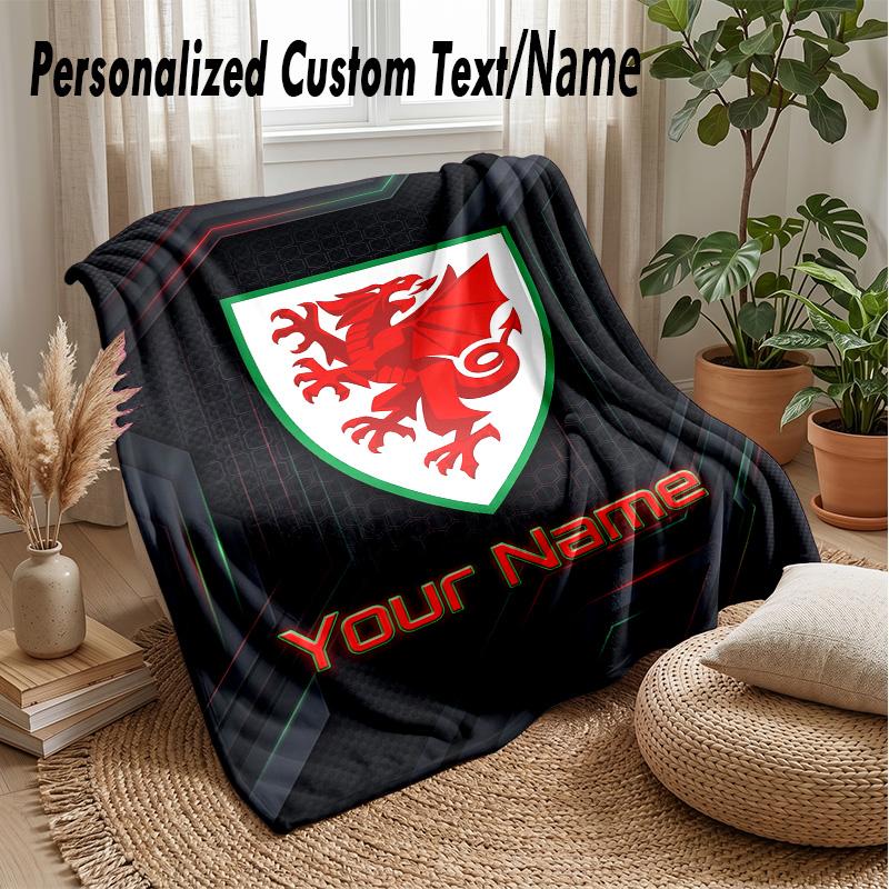 Wales Rugby Custom Flannel Throw Blanket Print Your Name Text Soft Warm Blanket Holiday Present