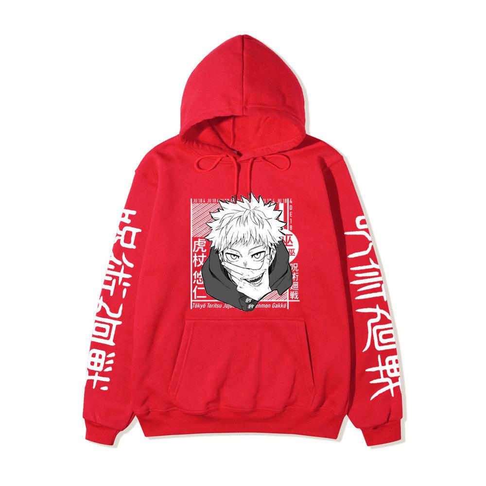 Jujutsu Kaisen Yuji Itadori  Japanese Printed Hooded Sweatshirt Unisex Fleece Warm Hoodie for Men Women Fall Winter Loose Casual Long Sleeve Pullover