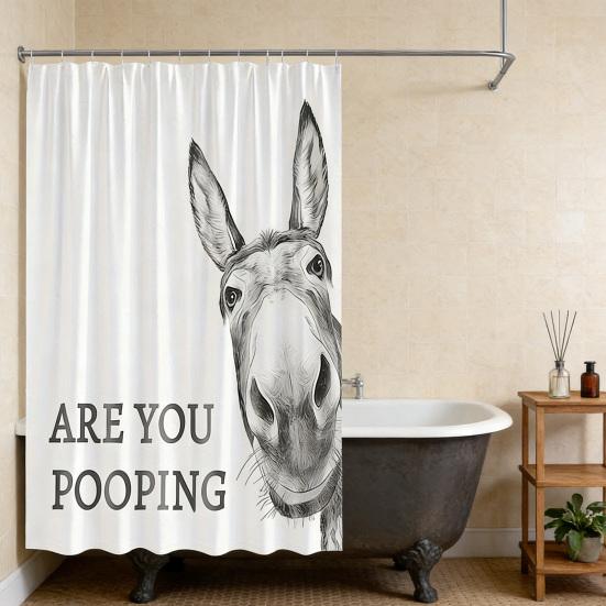 Funny Donkey Shower Curtain Waterproof Bathroom Curtain Are You Pooping Donkey Curtain Shower Drape Liner with Hooks for Farmhouse Dorm Bathtub