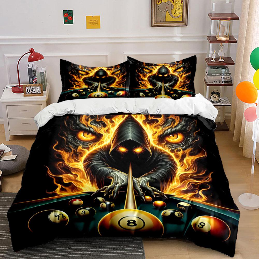 Fiery hooded figure, billiard balls. Bedding sets Duvet cover sets Duvet covers Pillowcases(1 * Duvet Cover 2 * Pillowcases without duvet insert)