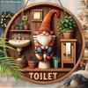 Lodge Style Gnome Bathroom Wooden Sign - Rustic Decorative Plaque with Family Themed Toilet - Ideal Hanging Ornament for Home, Yard, Balcony Decor