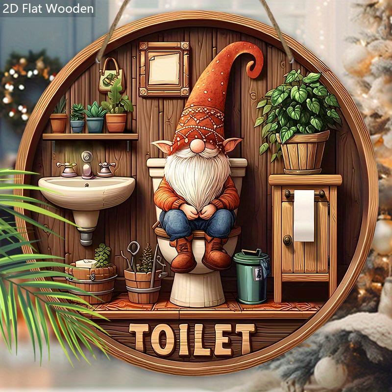 Lodge Style Gnome Bathroom Wooden Sign - Rustic Decorative Plaque with Family Themed Toilet - Ideal Hanging Ornament for Home, Yard, Balcony Decor