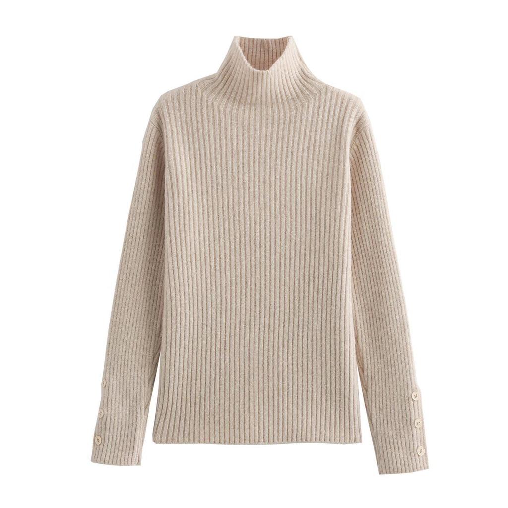 2024 Fall Women's Multi-Color Ribbed High Neck Pullover Sweater