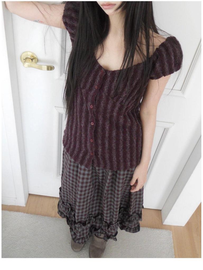 Korean Retro Plaid Ruffle Midi Skirt with Elastic Waist - Women's New Arrival