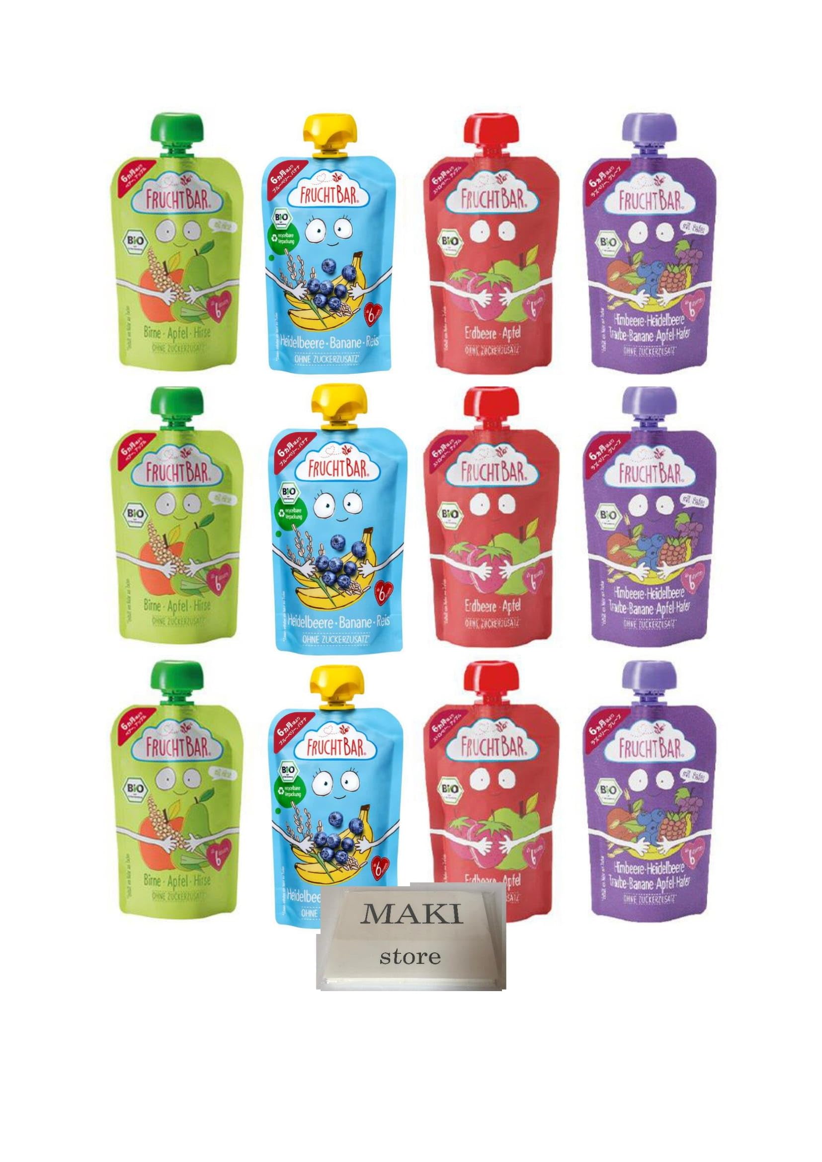 

Органические детские салфетки x 3 12 шт. MAKIstore original tissue [FRUCHTBAR] смузи/груша, яблоко/черника, банан/клубника/яблоко/малина, виноград/4