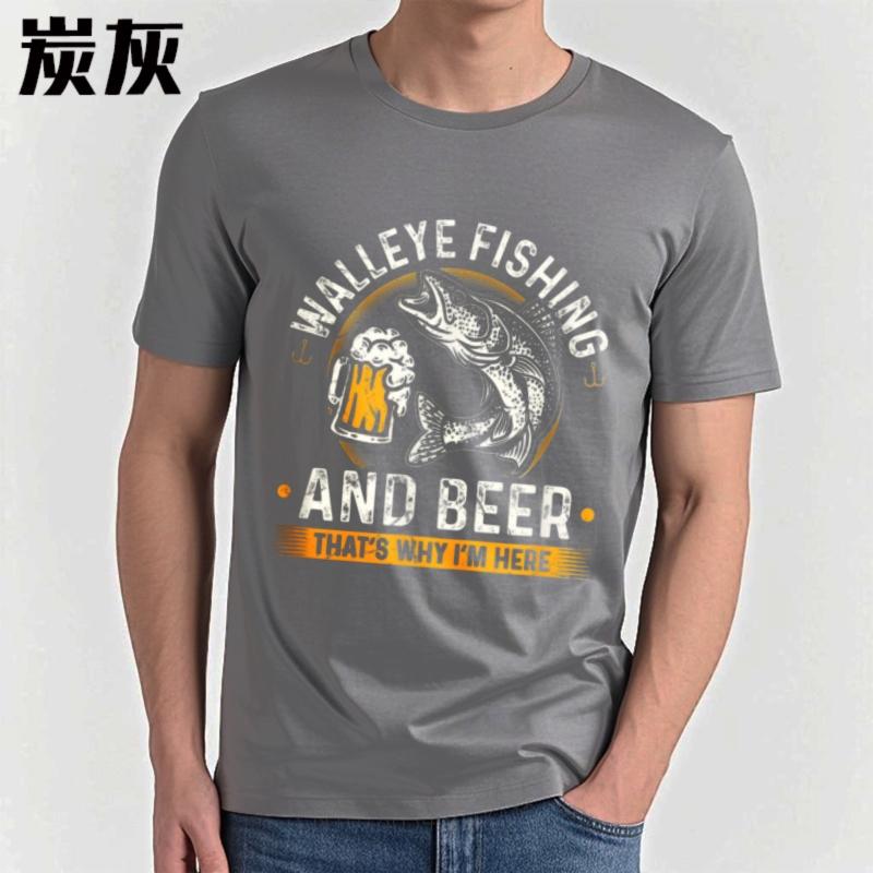 Vintage Tshirt New Arrived Boys Oneck tshirt Big size Walleye Fishing And Beer Thats Why Im Here Anime Teenagers tops