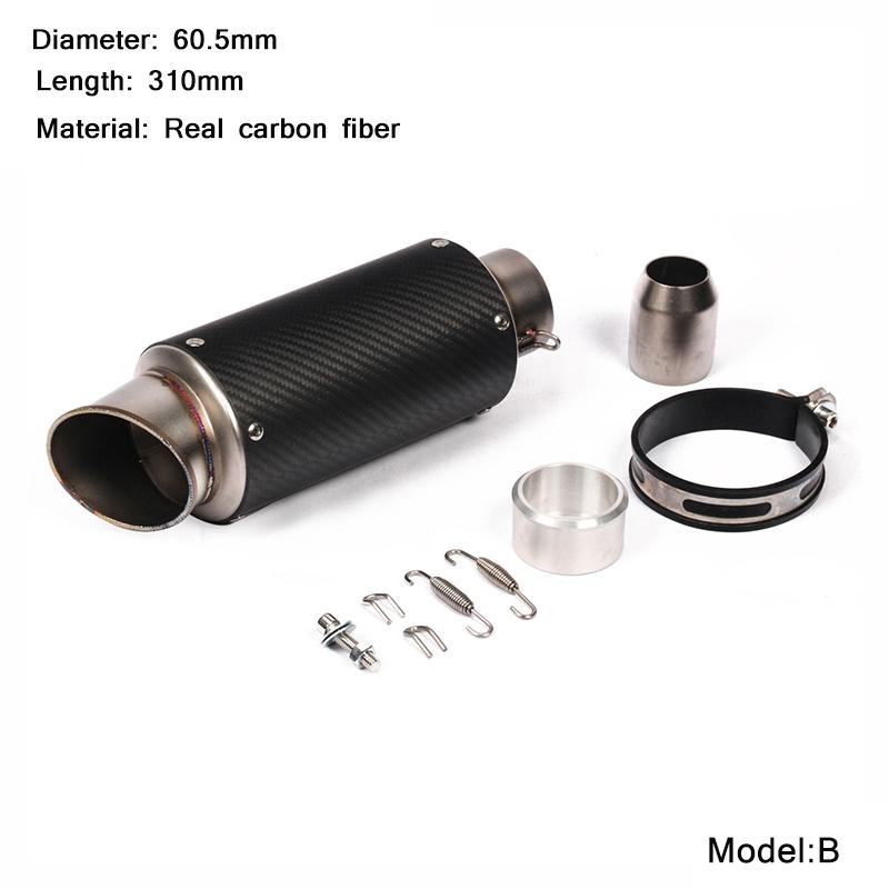 60.5mm Universal Motorcycle Exhaust Pipe Carbon Fiber System Muffler Pipe Modified 270mm 310mm 370mm 470mm Length