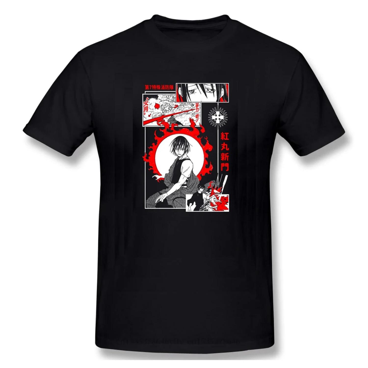 

Men Fire Force Shinra Kusakabe Infernals Akitaru Obi Anime T-Shirts Funny Tops Benimaru Pure Cotton Tees Harajuku TShirt S чёрный