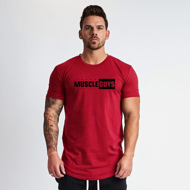 Gym Fitness Muscle Breathable Clothing Summer Cotton Short Sleeve Slim Fit T-shirts Gyms Bodybuilding Mens Casual Sport Shirts