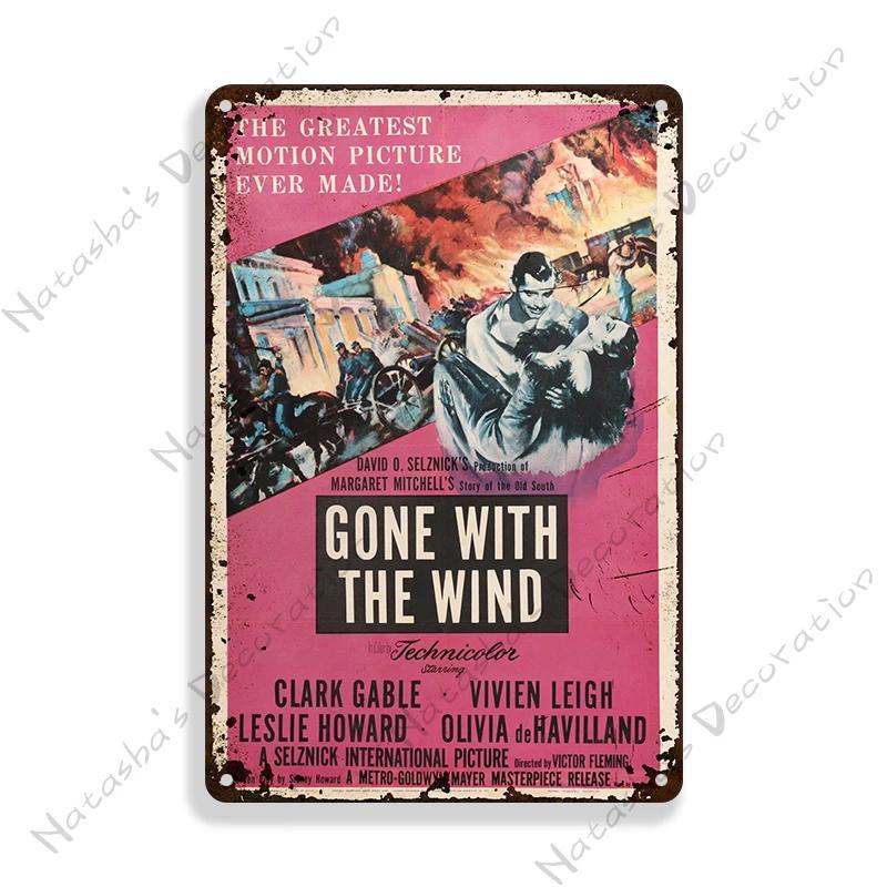 Gone With The Wind Metal Sign Classic Movie Metal Poster Man Cave Garage Vintage Metal Plate Rusty Metal Plaque Industrial Decor