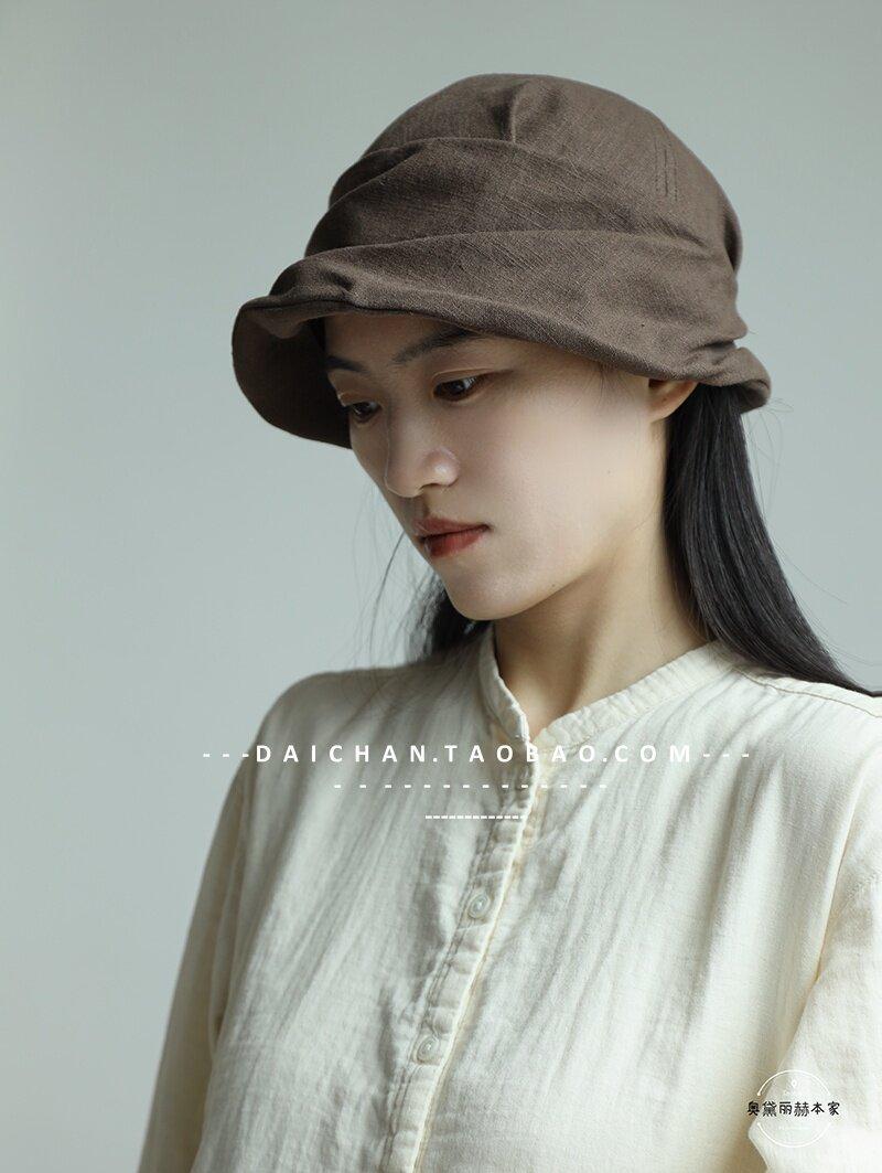 

Breathable Sweat-free 70% Ramie Bucket Hat Women Japanese Retro Cotton Breathable Sunscreen Sun Hat Spring Summer