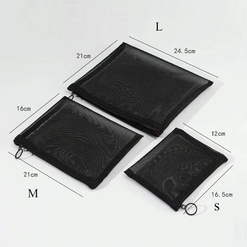 1PCS Mesh Transparent Cosmetic Bags Small Large Clear Black Women's Makeup Bags Travel Toiletry Organizer Lipstick Storage Pouch