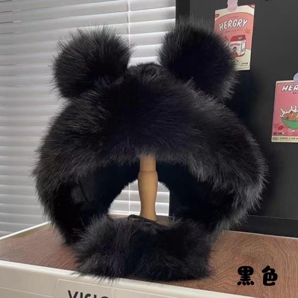 Supply cute bear plush hat women's autumn and winter thickened warm face small ear hat imitation fur Lei Feng hat