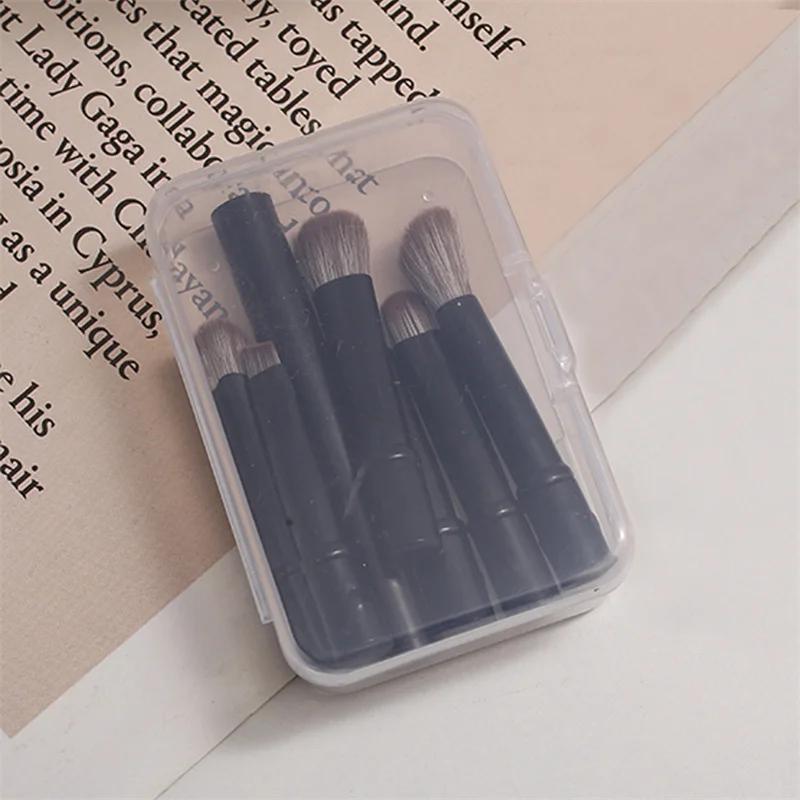 6Pcs Mini Makeup Brushes Set Portable Retractable Soft Concealer Brush Foundation Eye Shadow Tool Eyelash Brush With Storage Box