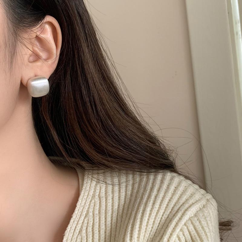 PONYKISS  Sterling Silver Wire Drawing Square Stud Earrings for Women Trendy Fine  Minimalist Geometric Accessories