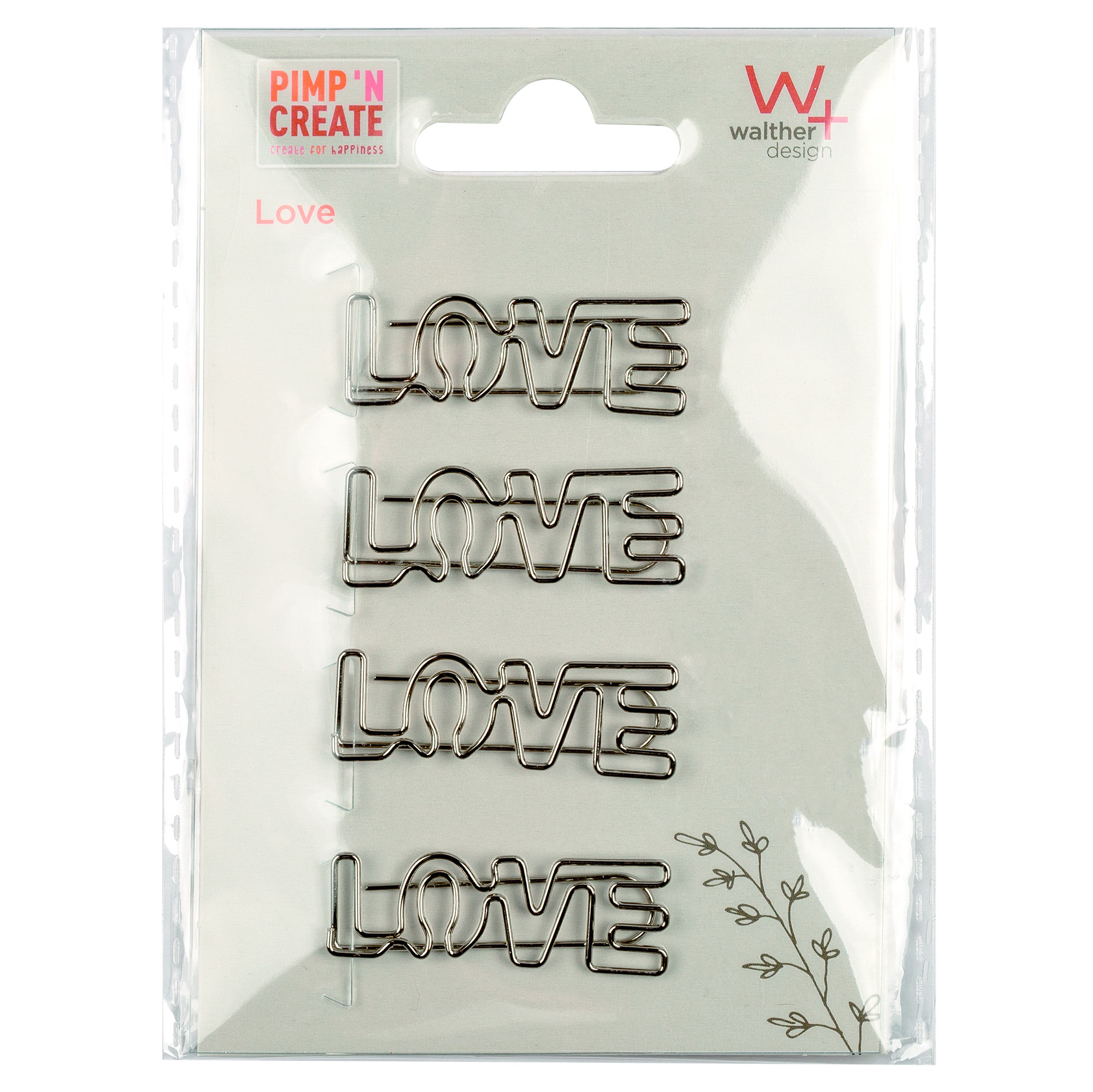 PIMP AND CREATE Metall-Bueroklammer Schriftzug LOVE 13 x 9,0 cm argento