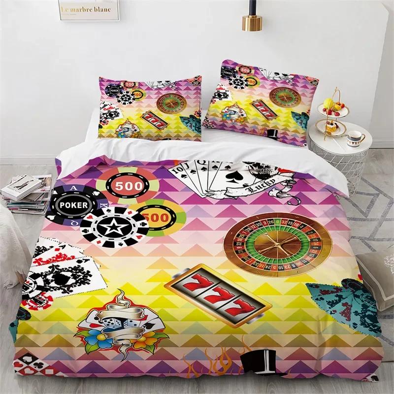 Poker Bettwäsche King Twin Kartenspiel Bettwäscheset Mikrofaser Gamer Spielende Deckenbezug Jungen Retro Spiel Rot Schwarz Bettdeckenbezug