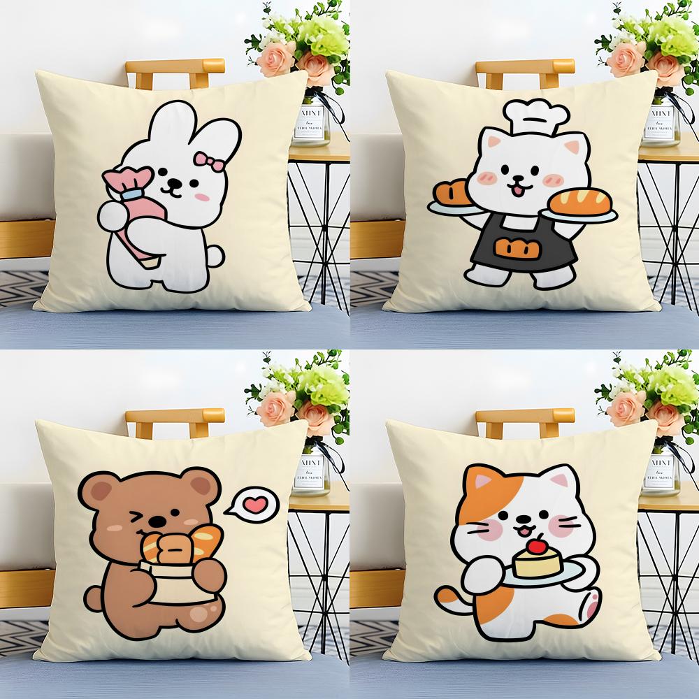 Bakery Animal Cartoon Collection Cushion Cover Linen Pillowcase Soft For Sofa Bed Home Room Decor