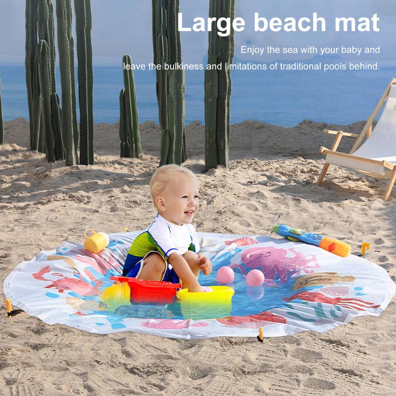 140cm Beach Kiddie Pool with Water Bucket and Carry Bag Foldable Toddler Paddling Pool Sandproof Water Play Summer Outdoor Toys