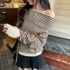 European One-Shoulder Striped Knit Sweater - Fitted Long Sleeve Top for Women, 2026 Spring/Autumn