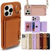 Leather Phone Wallet Case For For Iphone 15 14 13 12 11 Pro Max XS X XR Protective Leather Cover Ring Holder Zipper Cards Holder
