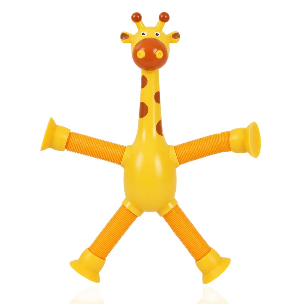 Stretchable Suction Cup Giraffe Robot Toy with Light-Up and Pull Tube, Interactive Kids Toy