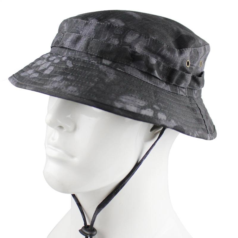 Cappello a secchiello mimetico tattico con visiera corta e tesa rotonda, cappello da pescatore mimetico stile militare, cappello da sole per escursionismo, caccia e attività all'aperto