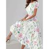 Womens Loose Fit Cotton Print Short Sleeve Round Neck Midi Dress Casual Wear