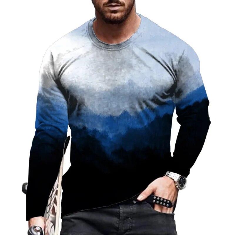 Simple Vintage Pattern 3d Print Men's O-Neck T-shirt Casual Long Sleeve Oversized Pullover Fashion T-shirt Men Clothing