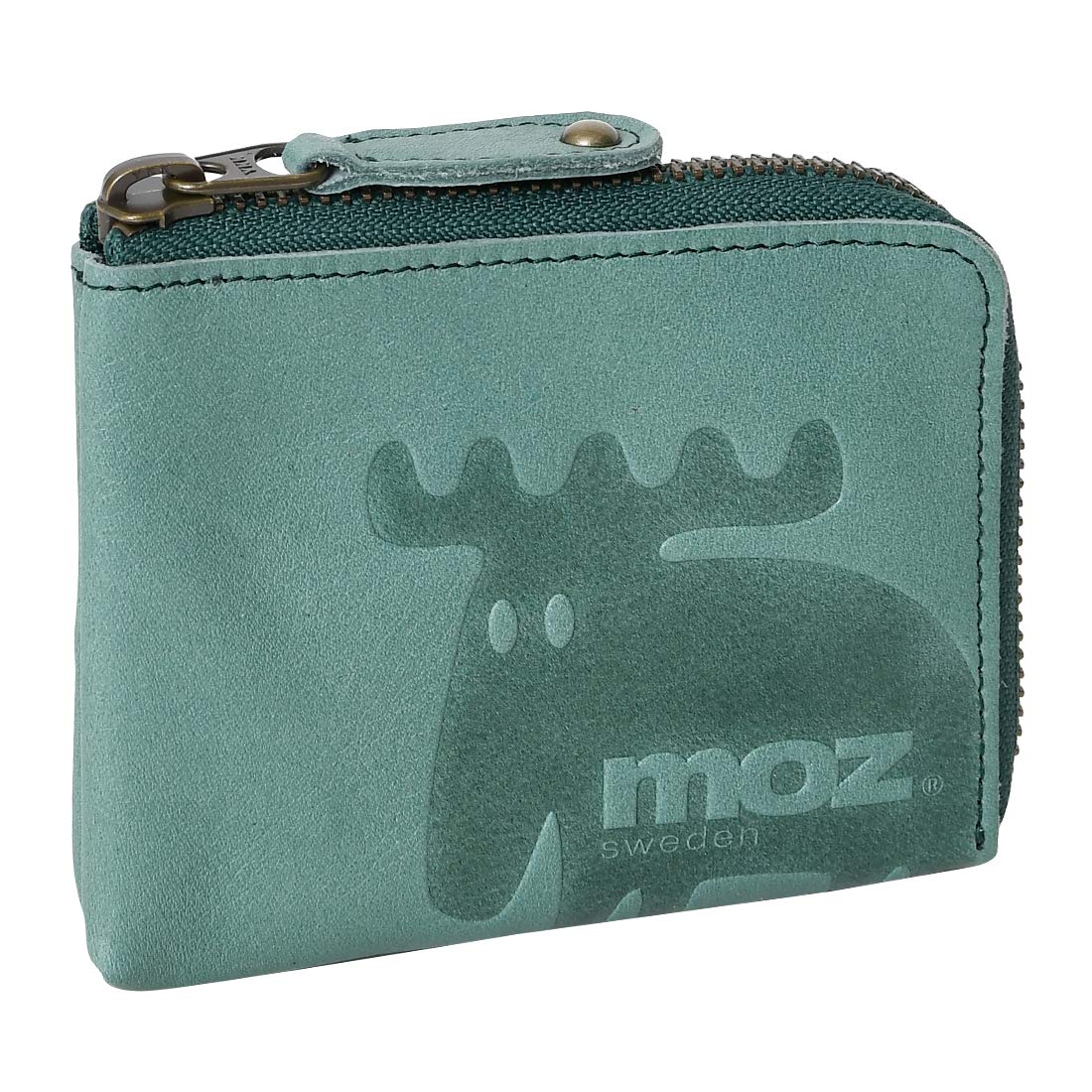 

86005 Genuine Leather Short Wallet Zipper Embossed Unembossed Swedish Elk Moose Green [Mozu] L-shaped Women s зелений
