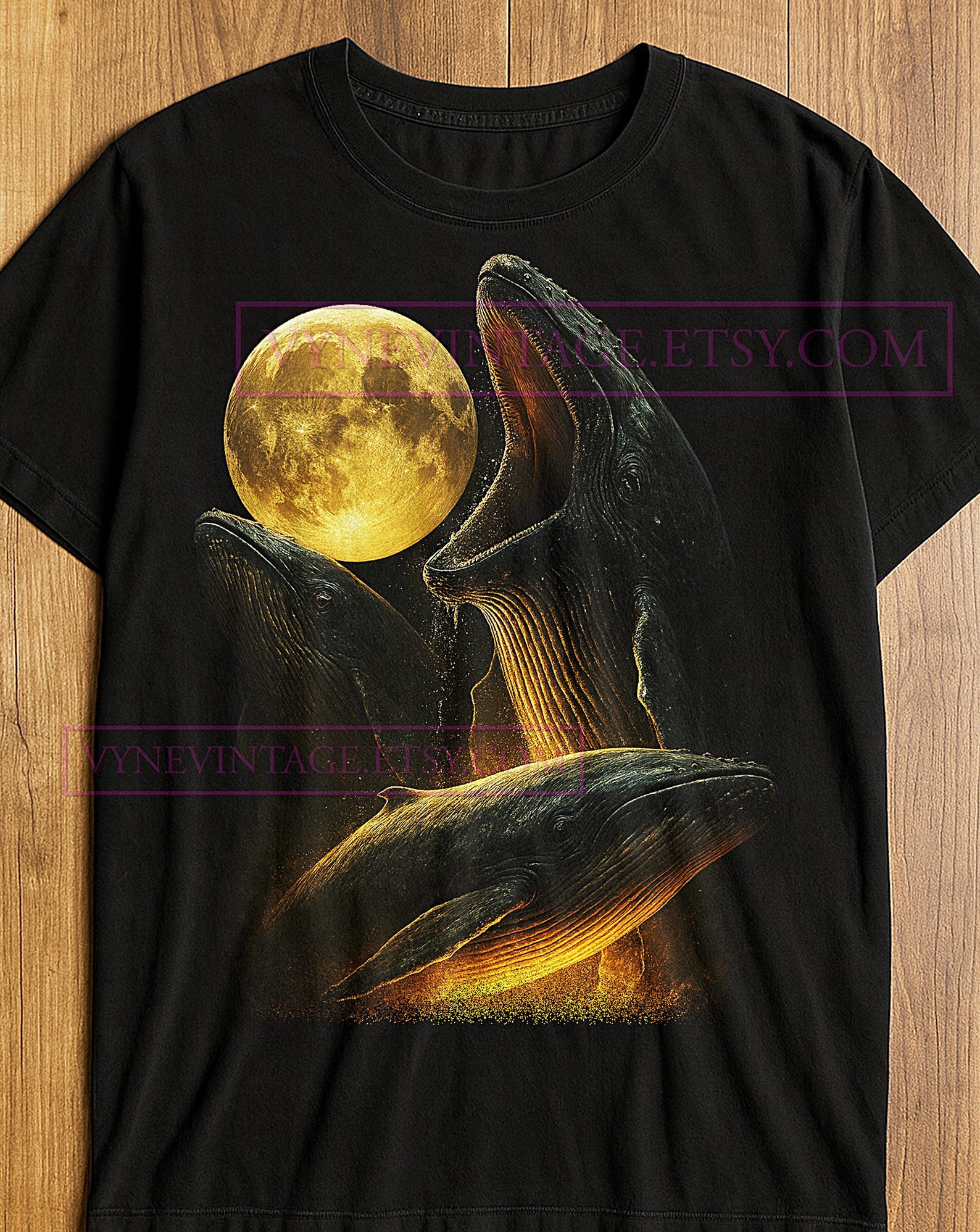 The Deep Moon Whale T-Shirt, Ocean Majesty Moonlight Tides Marine Spirit Graphic Tee, Vintage Wildlife Shirt 3XL