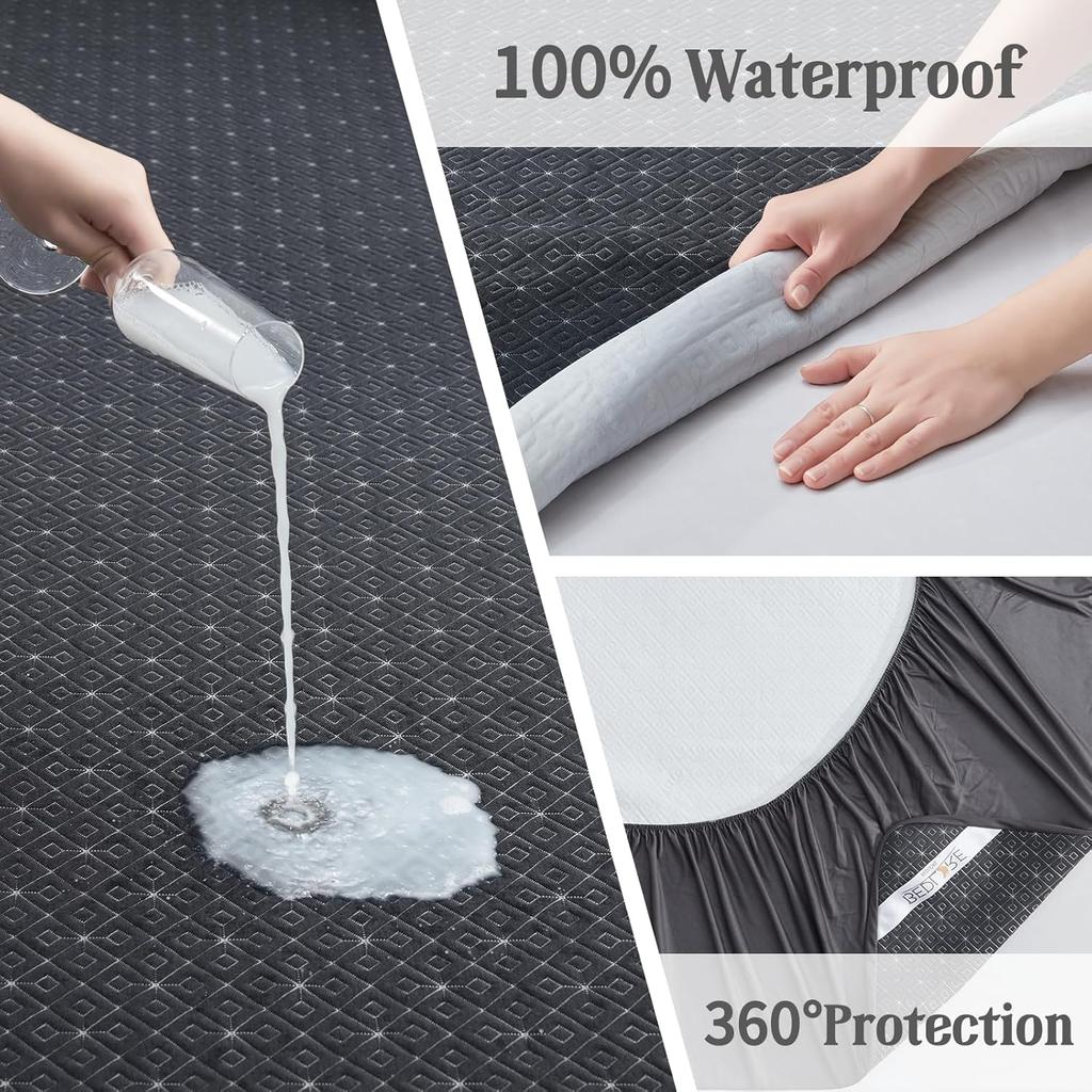 BEDLORE Queen Mattress Protector, Waterproof Noiseless Mattress Cover with Deep Pocket for 6-18 inches Mattress, Soft Breathable Mattress Pad Machine