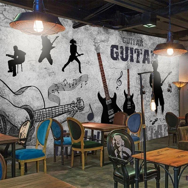 3d Mural Retro Ręcznie Malowany Motyw Muzyczny Gitara Graffiti Tapeta Restauracja Bar Murale