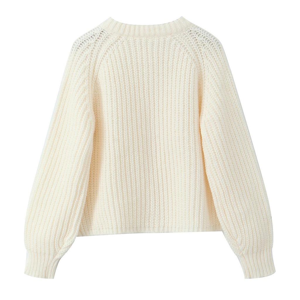 Women's 2024 Autumn Bubble Sleeve Knit Cardigan - Euro-America Style