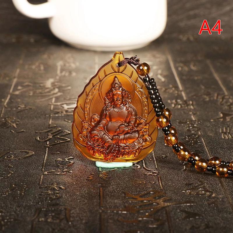 Blue White Gold And Yellow Crystal Carved Buddha Bodhisattva Pendant Necklace Jewelry Charm Aura Amulet Gift For Men Women