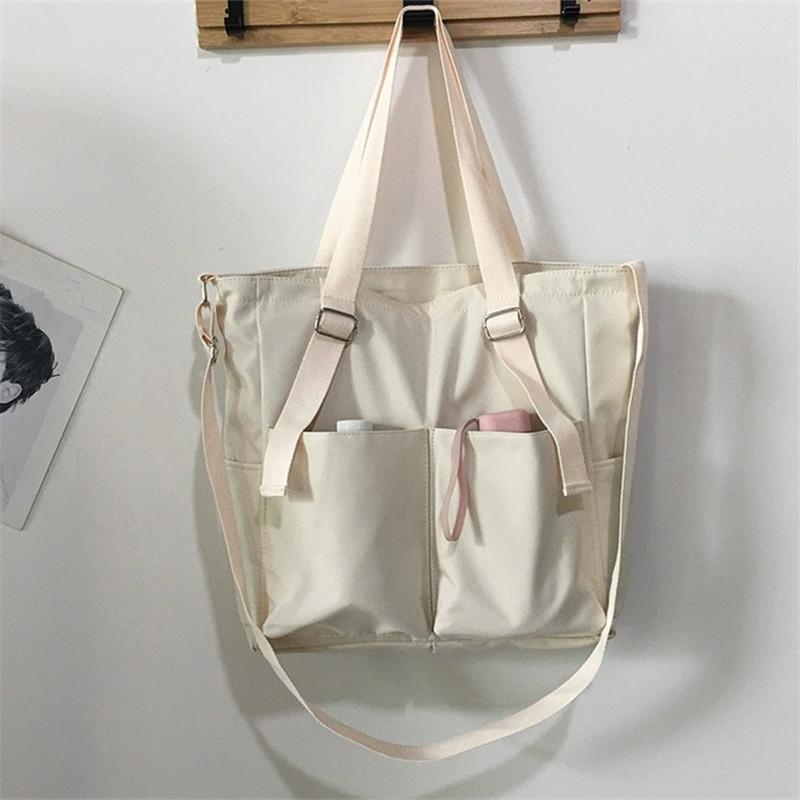 Front Pockets Nylon Handbag  Women's Large Capacity Shoulder Bag  Zipper Crossbody Bag