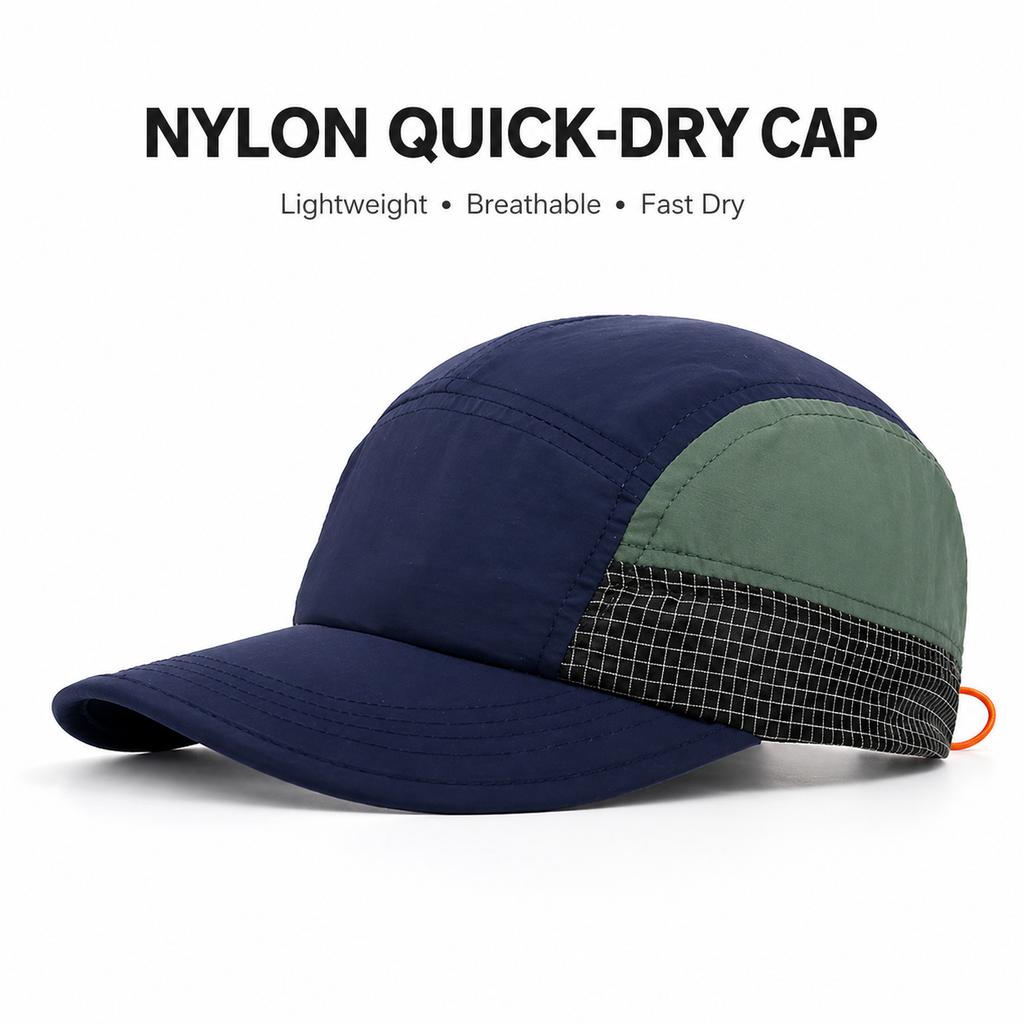 Quick Dry 5 Panel Cap Men Lightweight Running Hat Color Block Plaid Breathable Sports Baseball Cap Large Head Outdoor Cycling