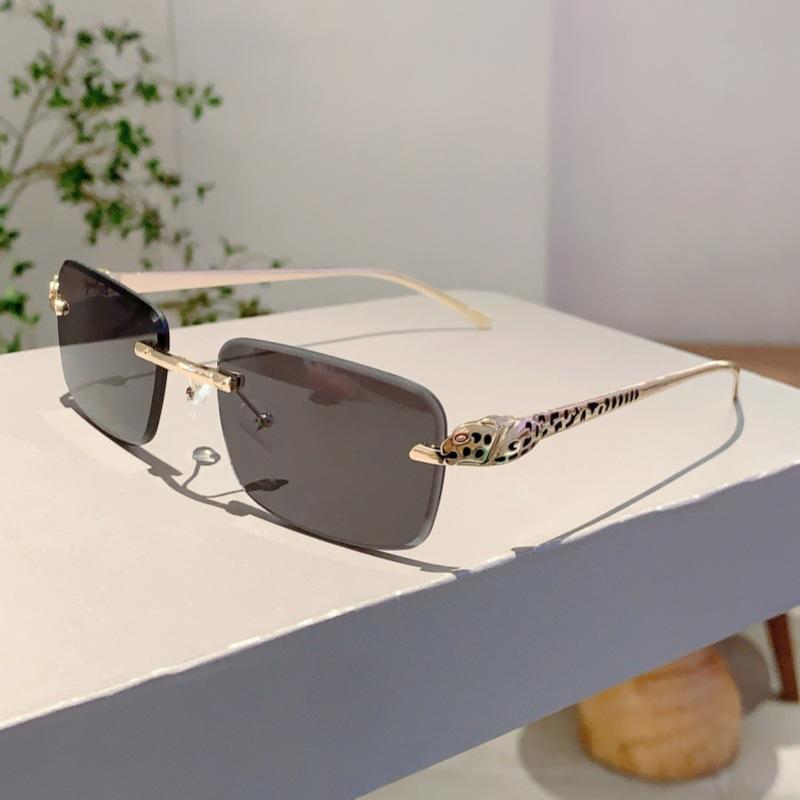 Rimless Punk Vintage Square Sunglasses Women Men Luxury Brand Designer UV400 Metal Leopard Head Shade