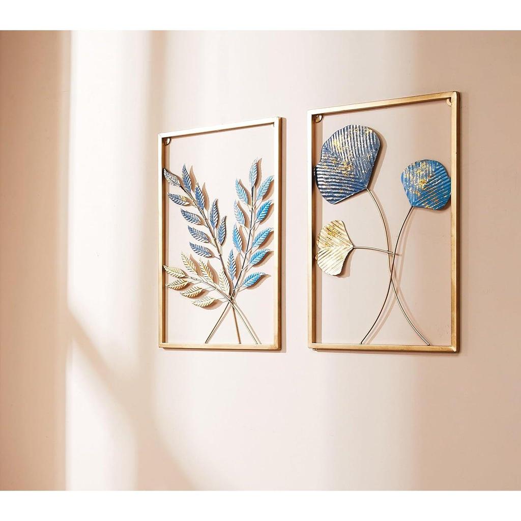 Metal Leaf Wall Hanging Decor | Nature-Inspired Leaf Design | Easy Installation (Set of 2 | Gold)