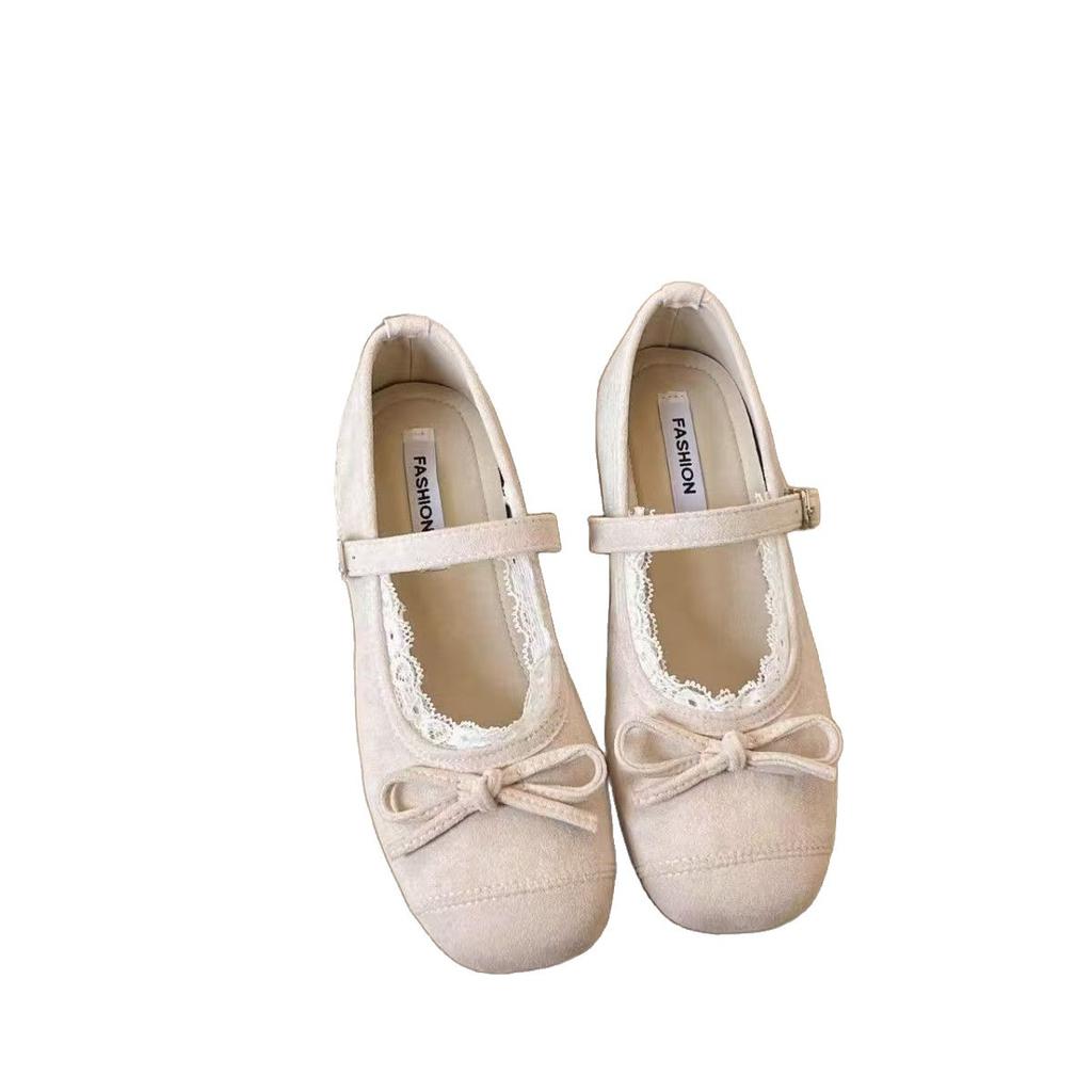 Evening shoes Gentle bow Mary Jane single shoes Women's shoes Inner height increase Spring soft-soled French shoes Ballet shoes