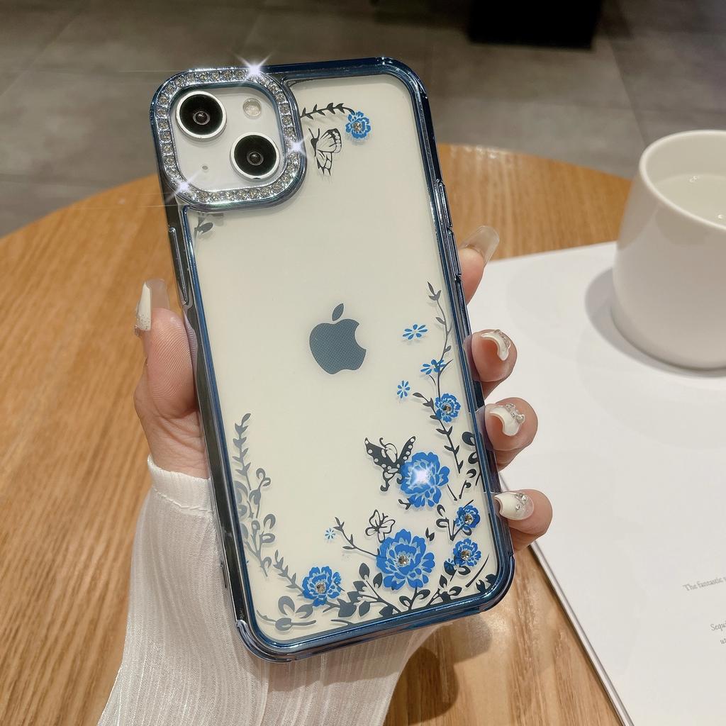 Applicable To Apple 15ProMax Phone Case, IPhone14 Electroplated Butterfly Ring Stand, Lens Flash Diamond Protective Case