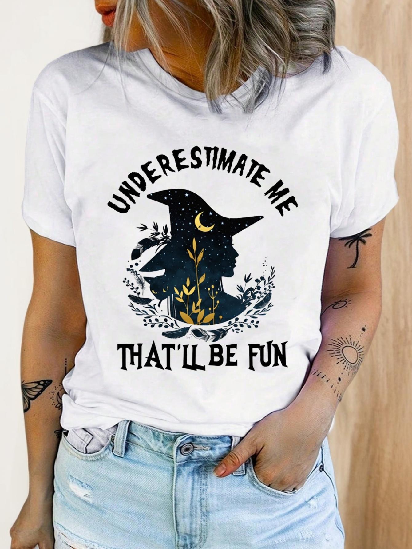 Witch Silhouette Moon Stars Underestimate Me T-shirt XL