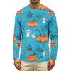 Men's Long Sleeve Casual T-Shirt Crew Neck Printed Halloween Pumpkin Pattern Top Comfortable Fit Lightweight Fabric