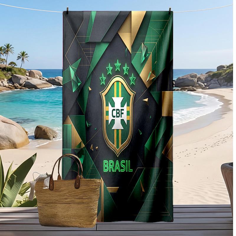 Brazil Football Print Beach Towel Quick Dry Super Absorbent Soft Bath Towel for Swimming Beach Travel Fan Souvenir Gift