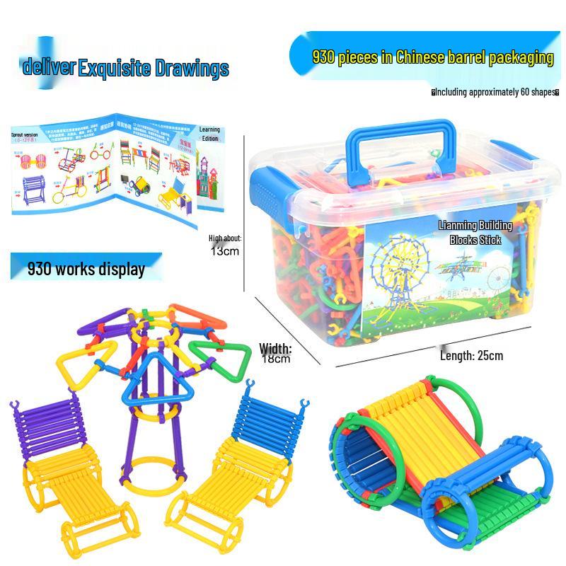 930-Piece Smart Interlocking Magic Sticks Educational Building Blocks for Kindergarten Kids with Instruction Manual