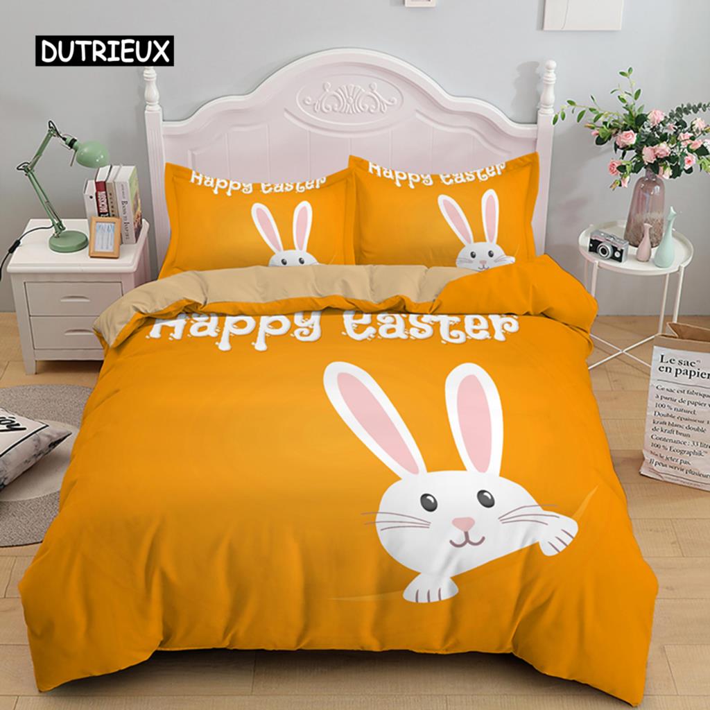 Frohe Ostern Ei Hase Königin Bettbezug Cartoon Lieblich Häschen Bettwäsche Set Haustier Tier Bettdecke Polyester Steppdeckenbezug