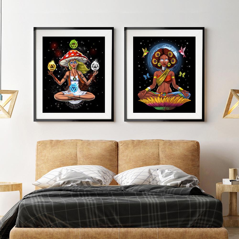 Obca Kobieta Żaba Budda Zen Joga Medytacja Plakat Wydruki Sztuka Ścienna Płótno Malarstwo Zabawne Zdjęcia Salon Wystrój Domu Cuadros