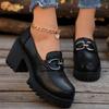 New Thick-soled Leather Shoes with Chunky High Heels and Large Size for Women's Single Shoes