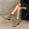 Heel Black Martin Boots Short Boots Women's Boots 2025 New Skinny Boots Autumn and Winter Khaki Suede Pile Boots