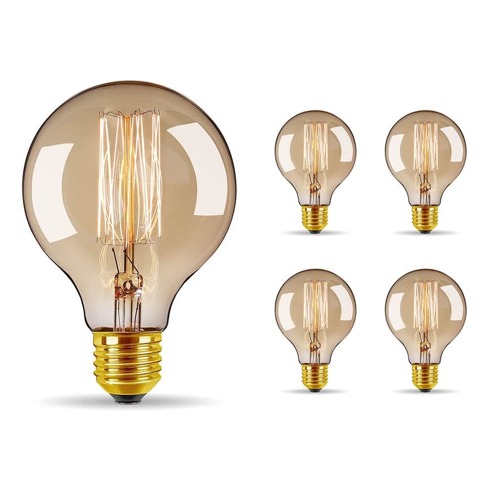

Bravelight Edison Bulbs, 40W, E26E27 Base [G95], Retro Edison Bulbs, Ball Bulbs, Carbon Fiber Bulbs (Non-LED), Warm White, Stylish, Antique Lighting,